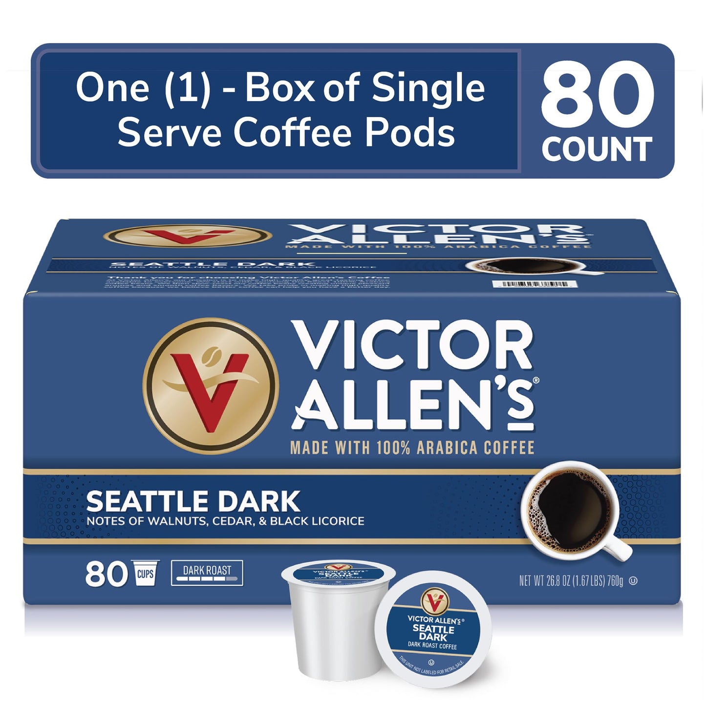 Victor Allens Coffee Dark Roast Single Serve Pods, 80 Count, for Keurig K-Cup malt-inspired, Brown