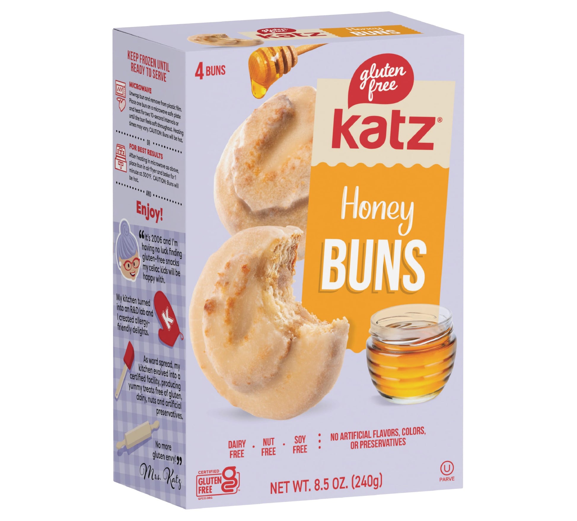 Katz Gluten Free Honey Buns, 4 Individually Wrapped Snack Cakes | Tree Nut Free | Peanut Free | Dairy Free | Soy Free (Pack of 1