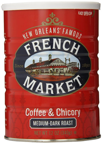 French Market Coffee, Coffee & Chicory Medium-Dark Roast Ground Coffee, 12-Ounce