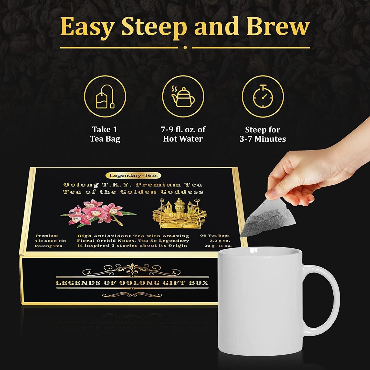 Legendary-Teas Oolong T.K.Y. Pyramid Tea Bags 75 Pack Sealed In Foil Pouches (Oolong T.K.Y. Tea, 75 Pack Box)