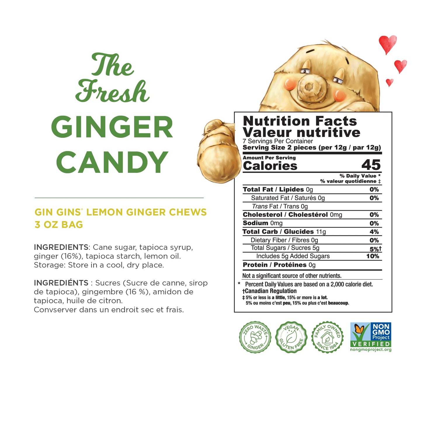 The Ginger People GIN GINS Lemon Ginger Chews - Natural Candy - 3 oz Bag - Pack of 1 - Individually Wrapped