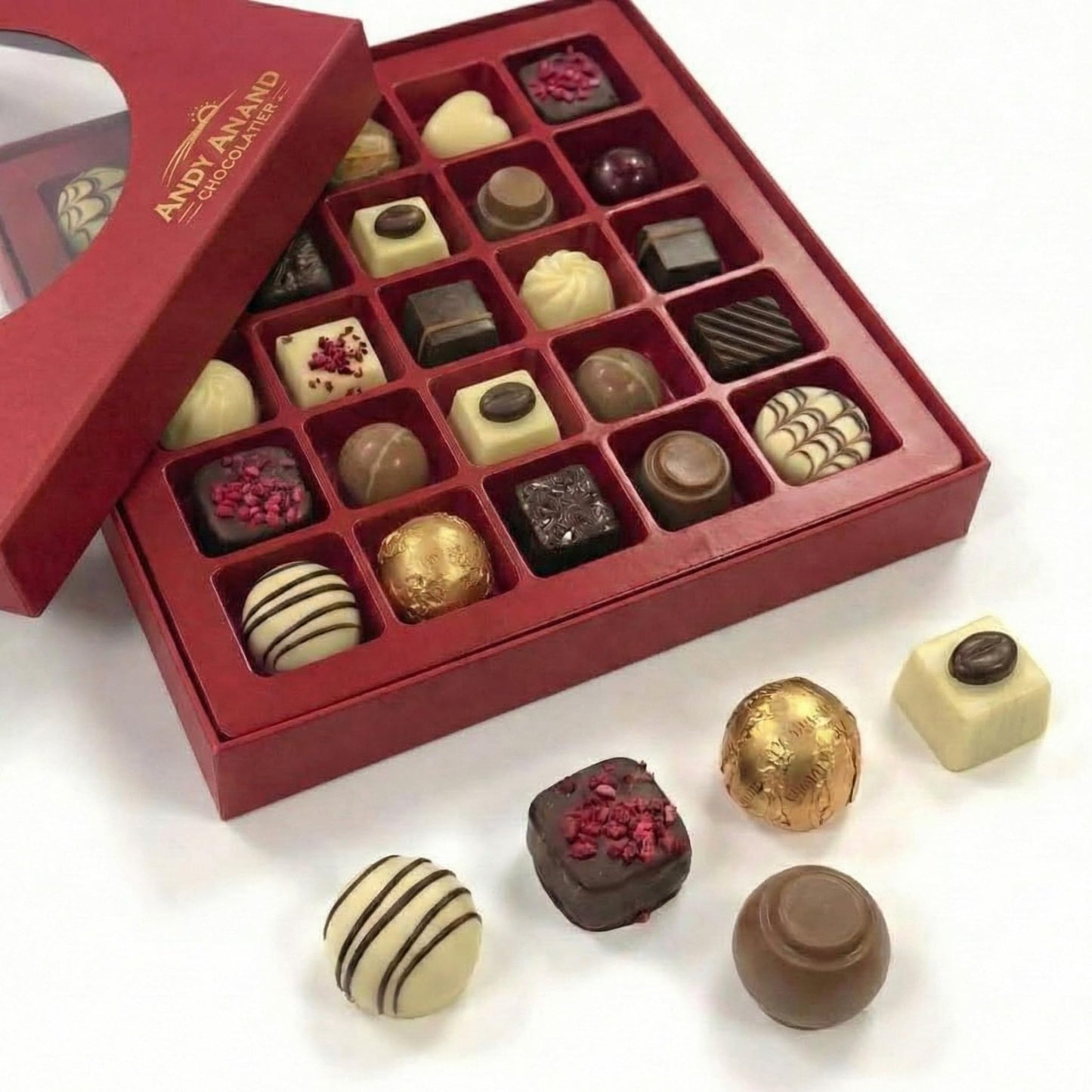 Andy Anand Chocolatier 24 Piece Top-Grade Bon Bon Chocolate Collection Assortment  Truffles Gift Box - Exotic Flavors  Pistachio Cream  Mint  Tiramisu And More