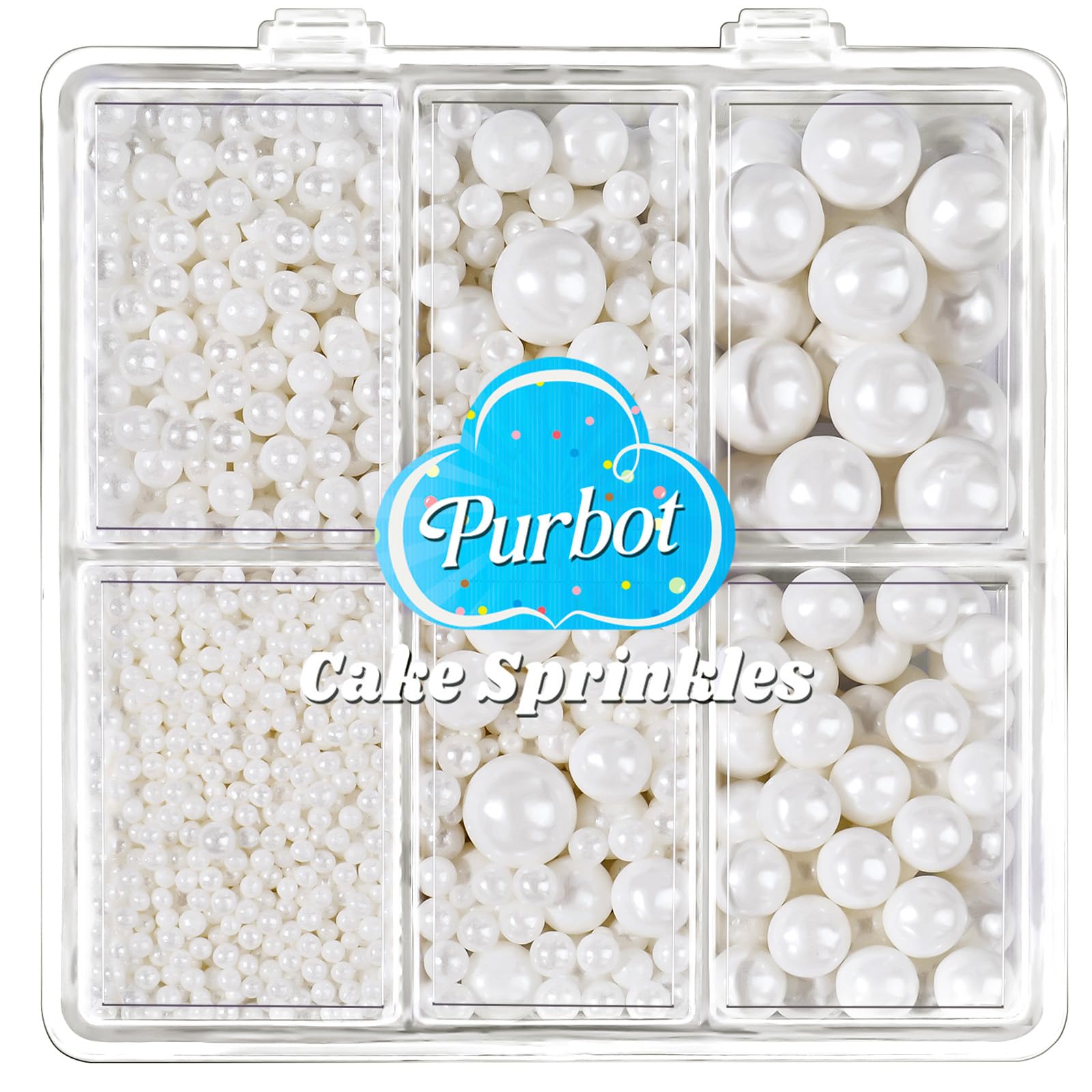 White Pearl Sprinkles for Cake Decorating  4 Sizes Sugar 130g/4.6oz  Cupcake  Ice Cream  Donuts  Macaron Toppings Supplies (2mm  4mm  7mm  1cm)