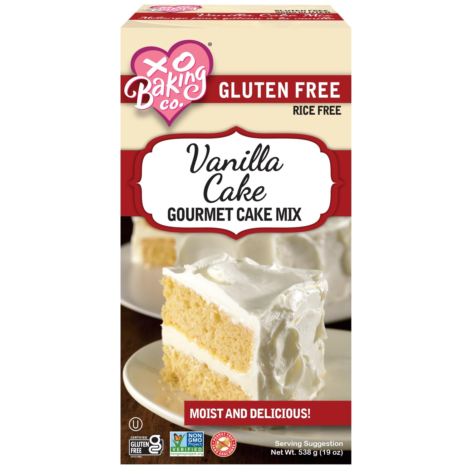 XO Baking Co. Gluten Free Vanilla Cake Gourmet Cake Mix; Non-GMO; Kosher; Rice Free; Soy Free; Dairy Free; Peanut Free; No Prese