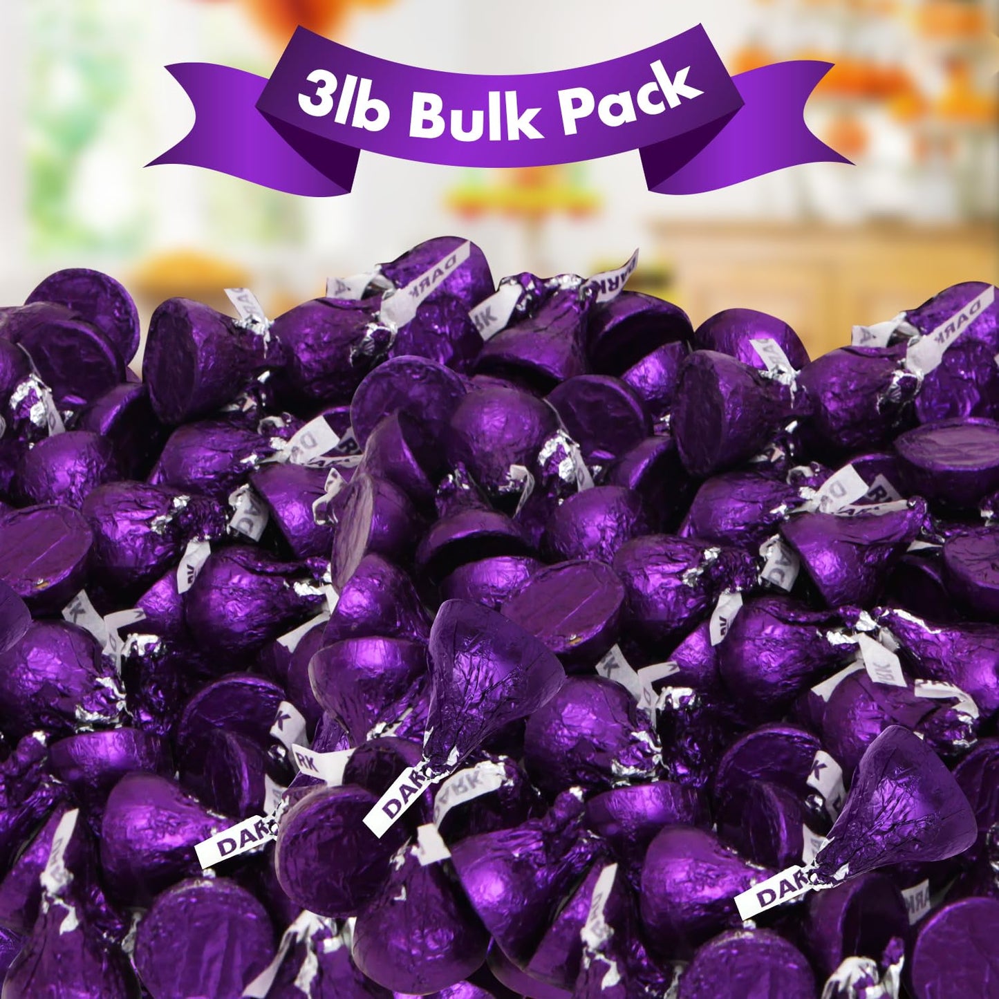 Dark Chocolate Kisses, 3Lb Pack Of Dark Chocolate Individually Wrapped, Ideal Purple Candy Bulk For Parties And Gatherings, Perf