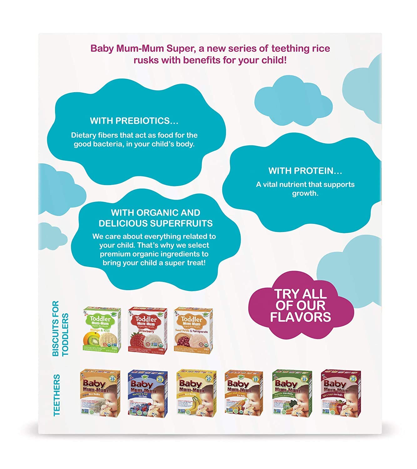 Baby Mum-Mum Organic Rice Rusks Baby Snacks - Super Berries Flavor (Pack Of 6) | Infant Teething Biscuits - Non-Gmo, Gluten Free