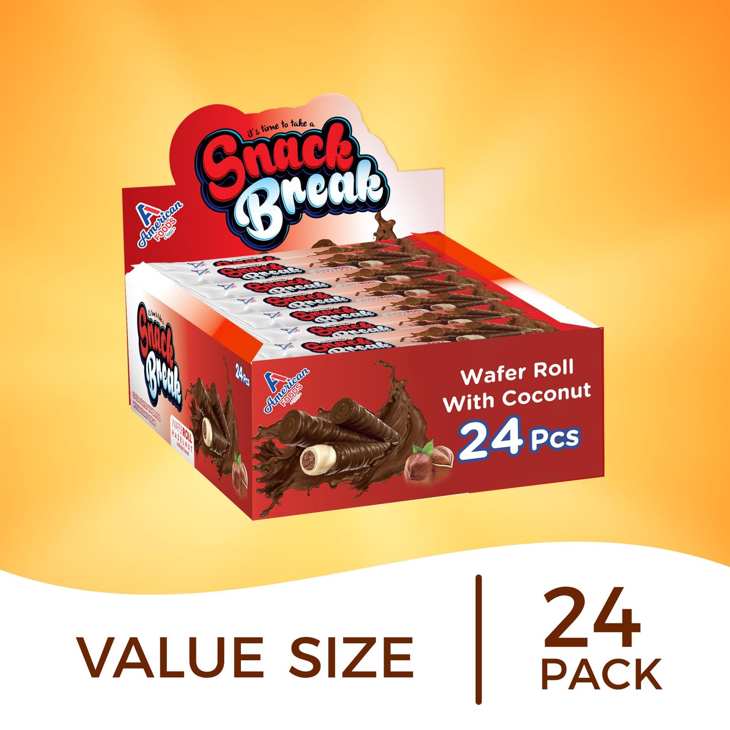 Snack Break Hazelnut Wafer Rolls, Rolled Wafer Cookies, Cocoa Coated Delicious Snack, Individually Wrapped, Crunchy Sticks for O