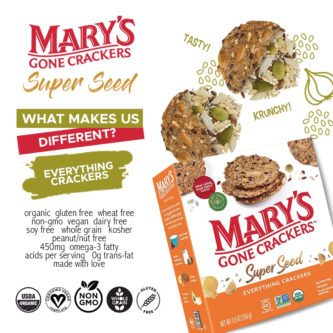 Mary'S Gone Crackers Super Seed Crackers, Everything, 5.5 Ounce (Pack Of 1), Organic Plant Based Protein, Gluten Free