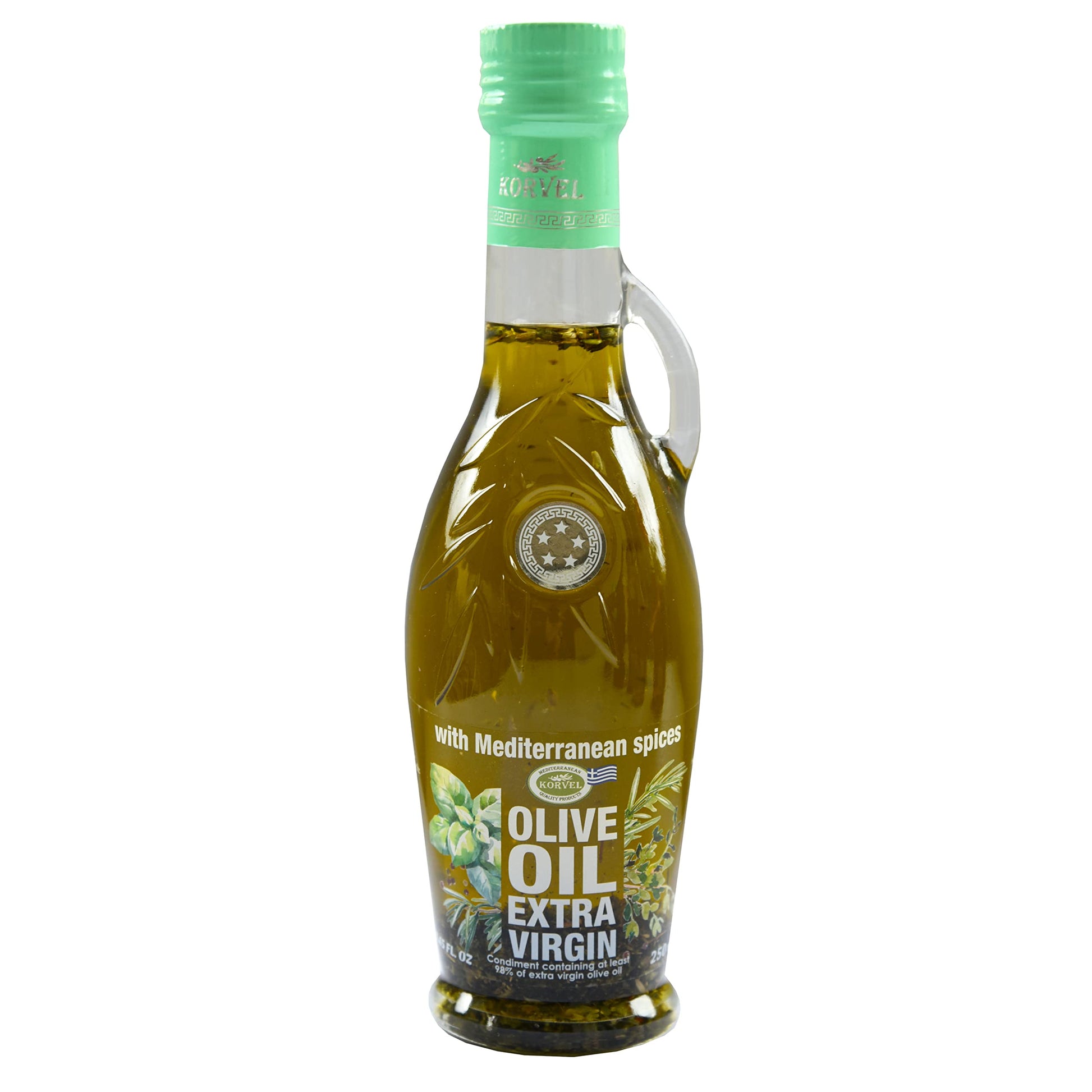 KORVEL Extra Virgin Olive Oil with Mediterranean Herbs, 250 ml, Glass Bottle