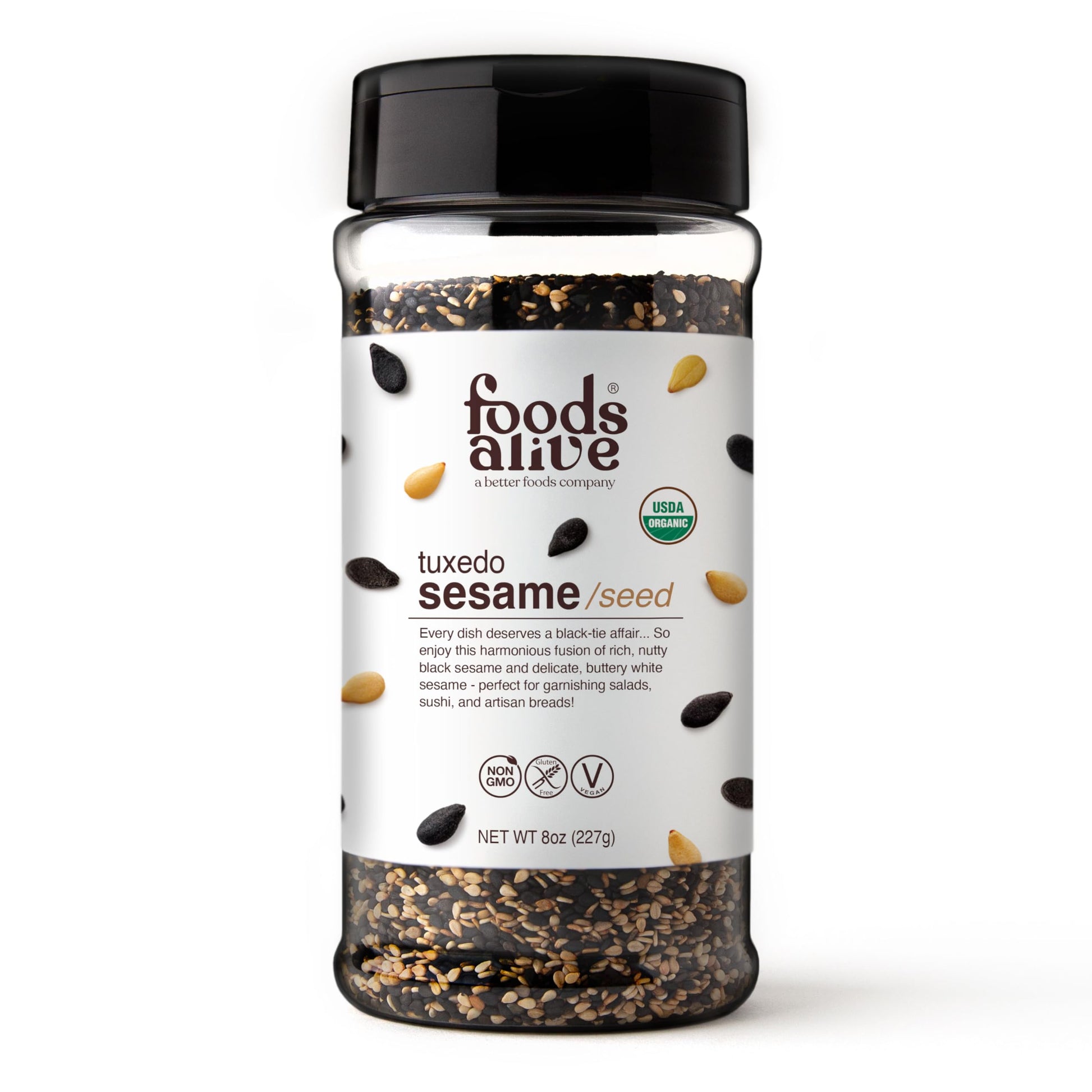 Foods Alive Organic Tuxedo Sesame Seed Shaker Jar, 8 oz (227 g)