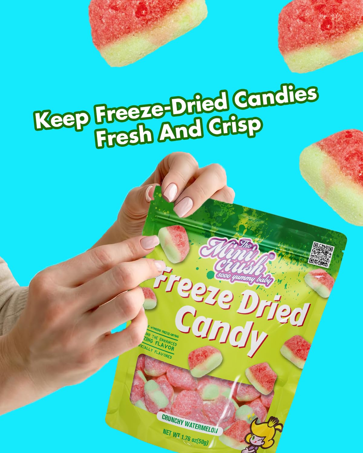 Freeze Dried Candy - 5 Flavors Variety Pack Crunchy Peach Rings, Watermelon, Puffs, Worms, Burger Candy - 1.7Oz Each, Sweet Trea