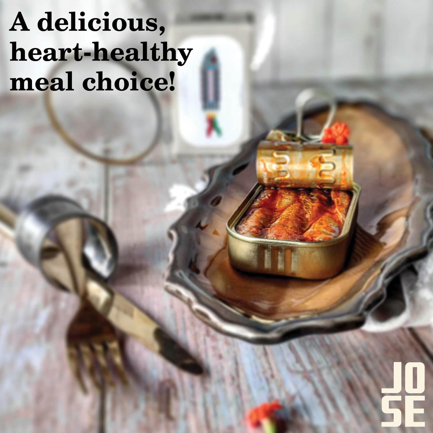 JOSE Gourmet Canned Sardines in Tomato Sauce, Wild Caught, High Protein, Pack of 8, 90g Can
