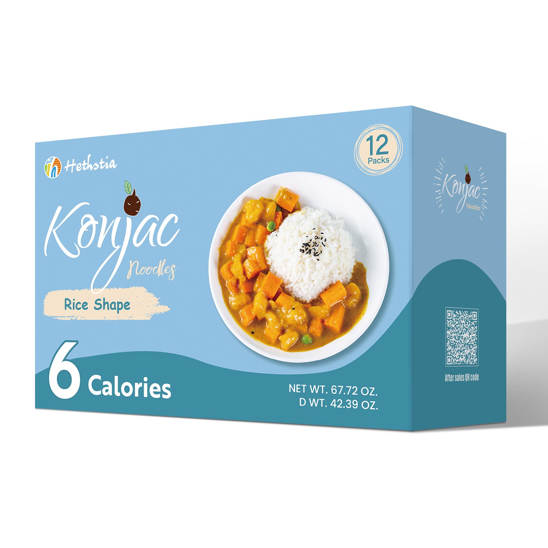 Hethstia Konjac Rice, Low Carb Shirataki Rice, Keto, Vegan, Gluten-Free, 12 Packs, 5.64 Ounce Each