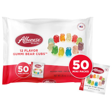 Albanese World'S Best Gummi Snack Packs, 12 Flavor Gummi Bear Cubs, 50 - 0.5Oz Mini Packs Of Candy, Individual Soft & Chewy Cand