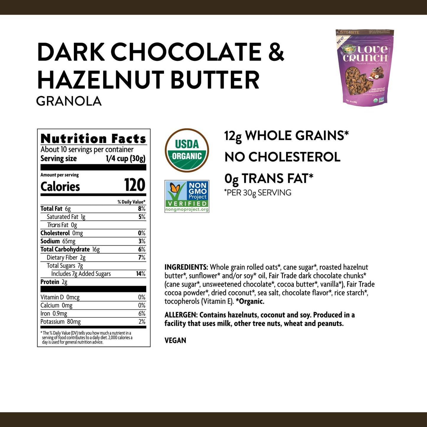 Love Crunch Organic Dark Chocolate And Hazelnut Butter Granola 10.6 Ounce Pouch (Pack Of 6)