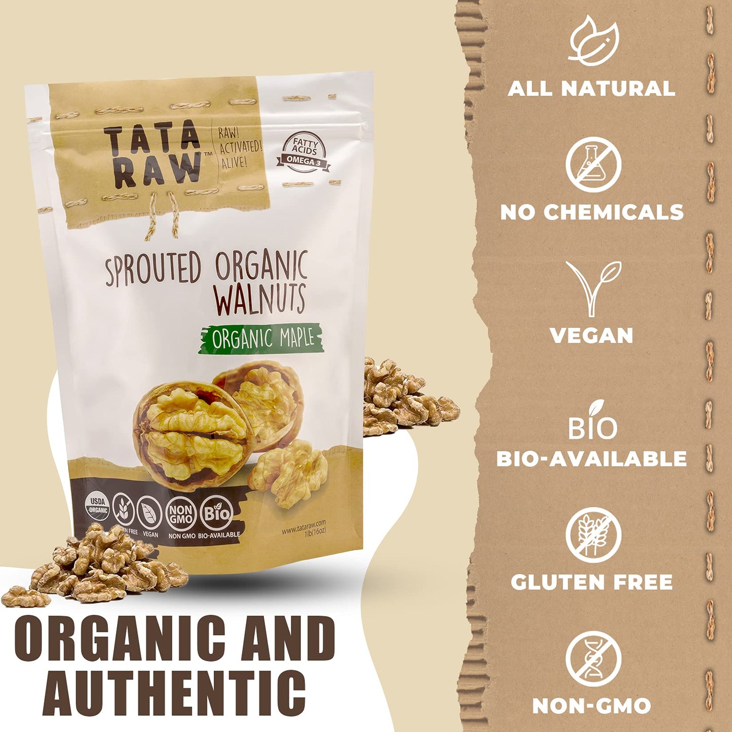 Tata Raw - Sprouted Organic Maple Walnuts -1 Lb