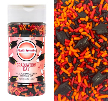 Mystic Sprinkles Graduation Day Sprinkles Mixes (Graduation Day! Black, Orange & Red Sprinkle Mix 3.8oz)