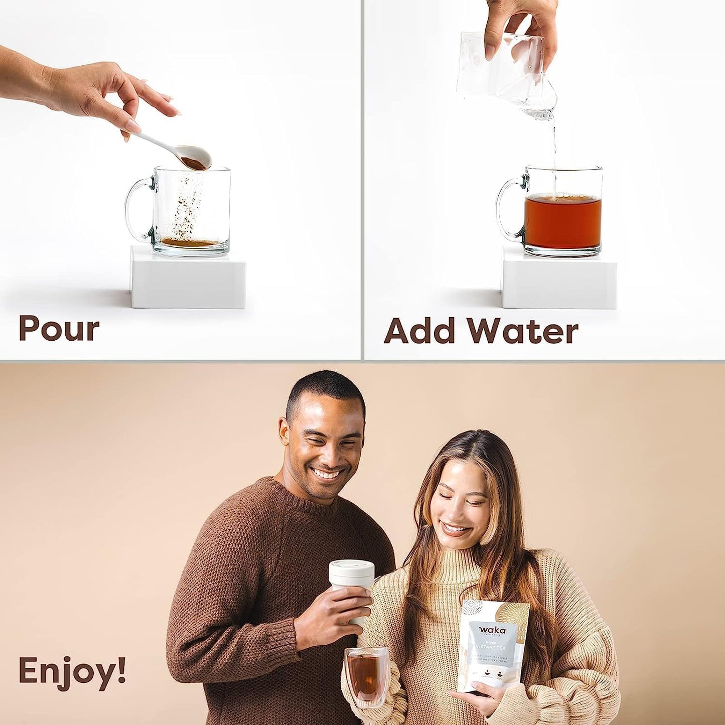 Waka Instant Black Tea Mix, Kenyan - 100% Tea Leaves, No Additives, Unsweetened Travel Size Tea Powder - Easy Quick Hot And Iced