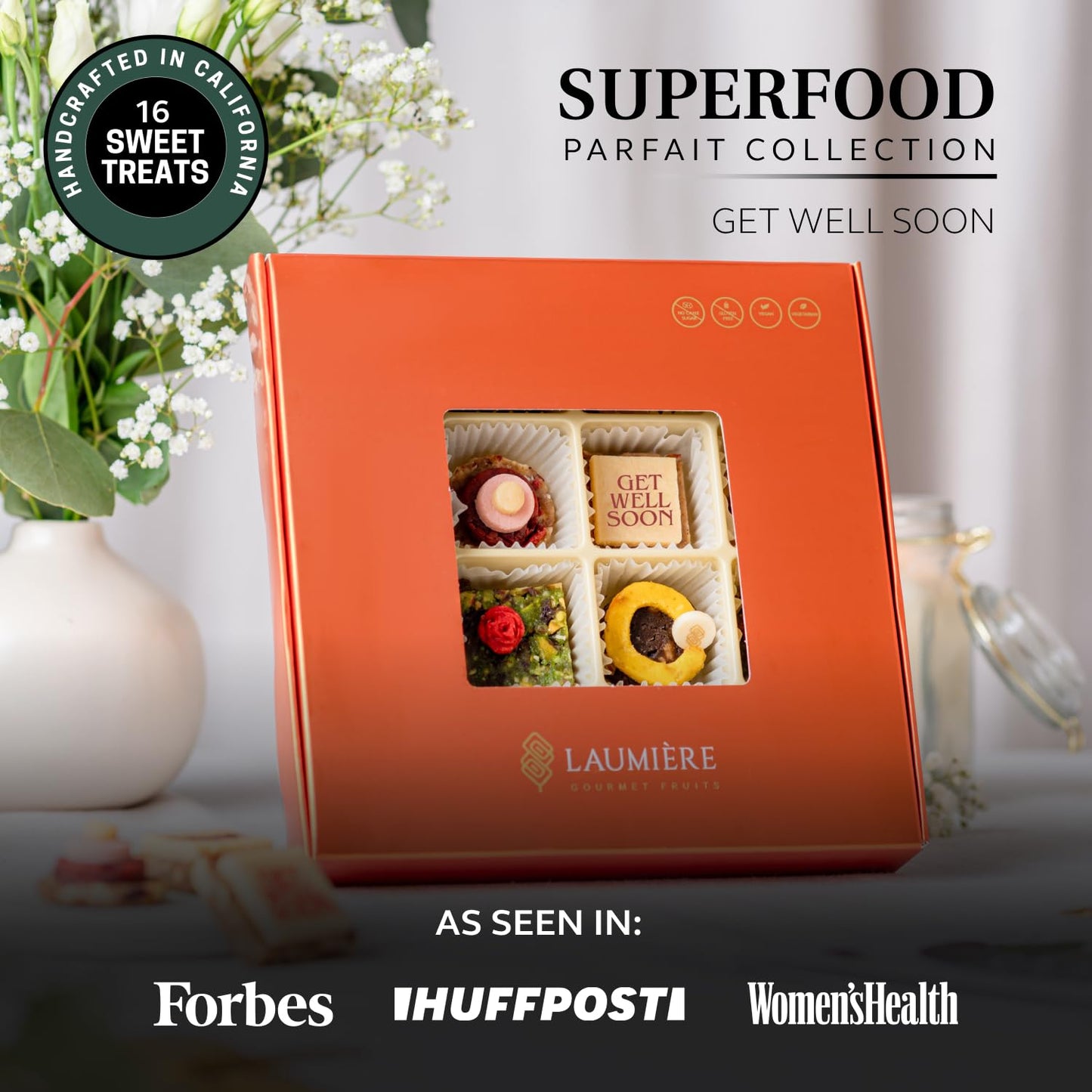 Laumire Gourmet Fruits - Superfood Parfait Collection [Get Well Soon Edition] - Square (16 Pcs) - Healthy Get Well Soon Gift Bas