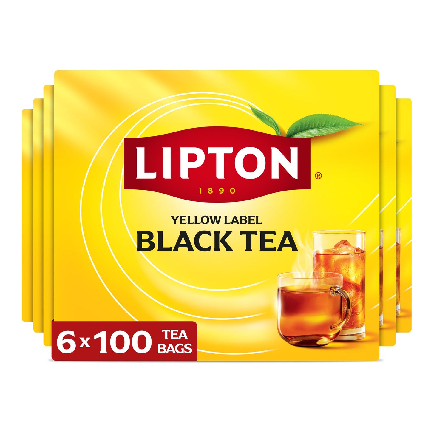 Lipton Black Tea Bags  Hot or Iced Tea with High Caffeine  600 Total Bags (100ct - Pack of 6)