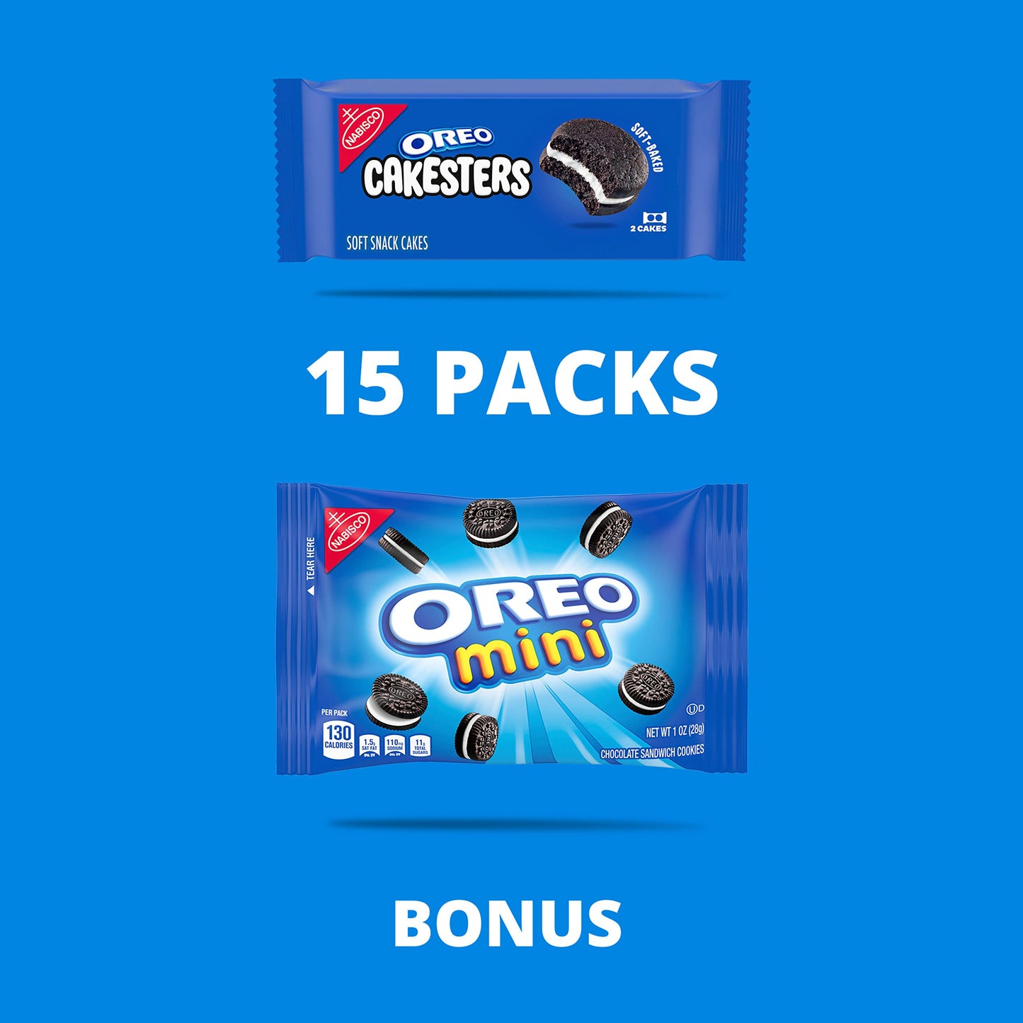 Oreo Cakesters Soft Snack Cakes, 3 Packs of 5 Count, Includes Bonus OREO Mini Cookie Snack Pack