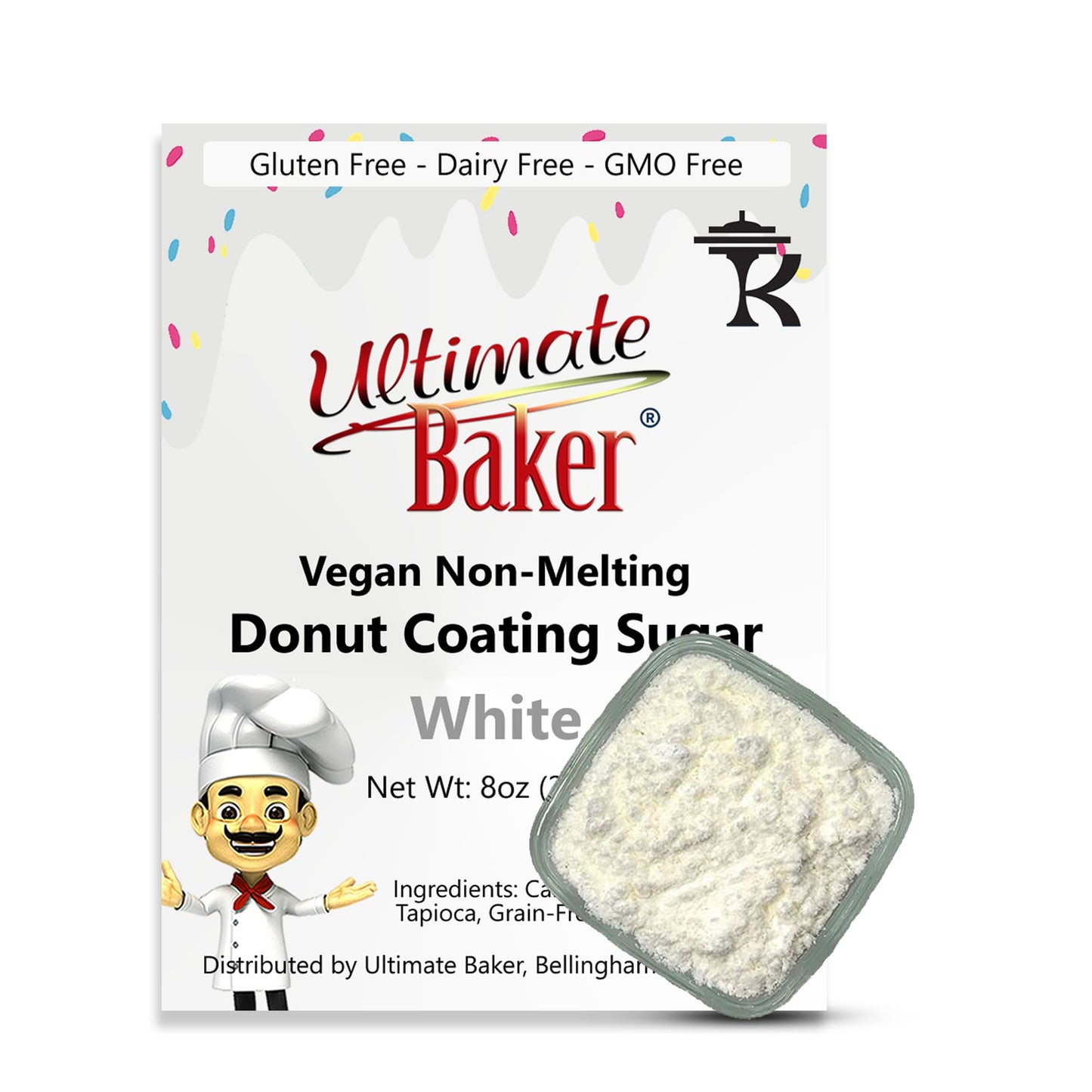 Ultimate Baker Vegan Non-Melting White Donut Sugar - 8oz All Natural Dusting Sugar for Icing & Baking
