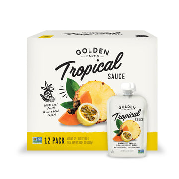 Golden Farms Tropical Pouches, Low Ingredient Healthy Snacks (Pack Of 12), 100% Pure Fruit, No Added Sugar, Vegan, Gluten-Free, 