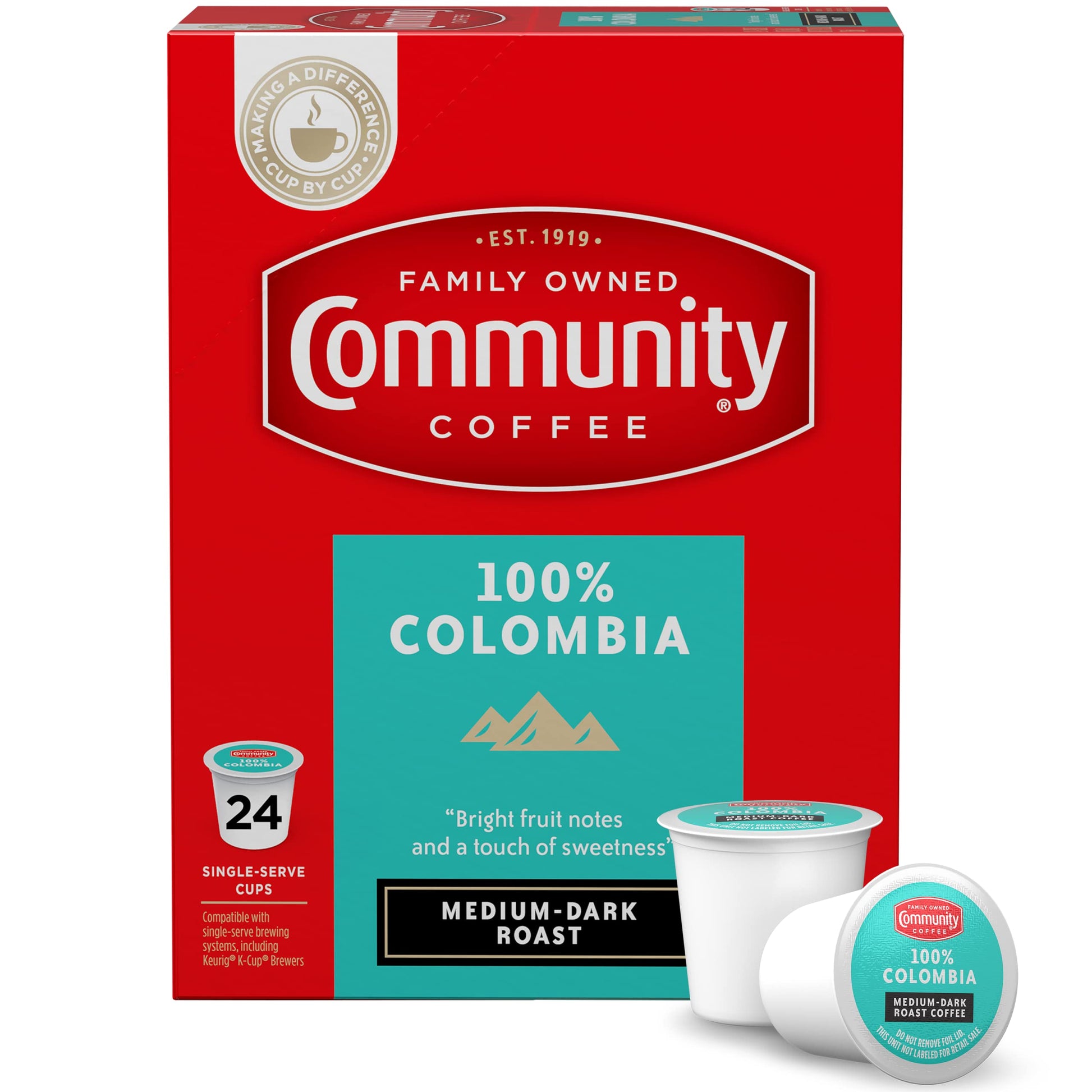 Community Coffee Colombia Altura Coffee Pods, Medium Dark Roast, 24 Count, Compatible with Keurig 2.0