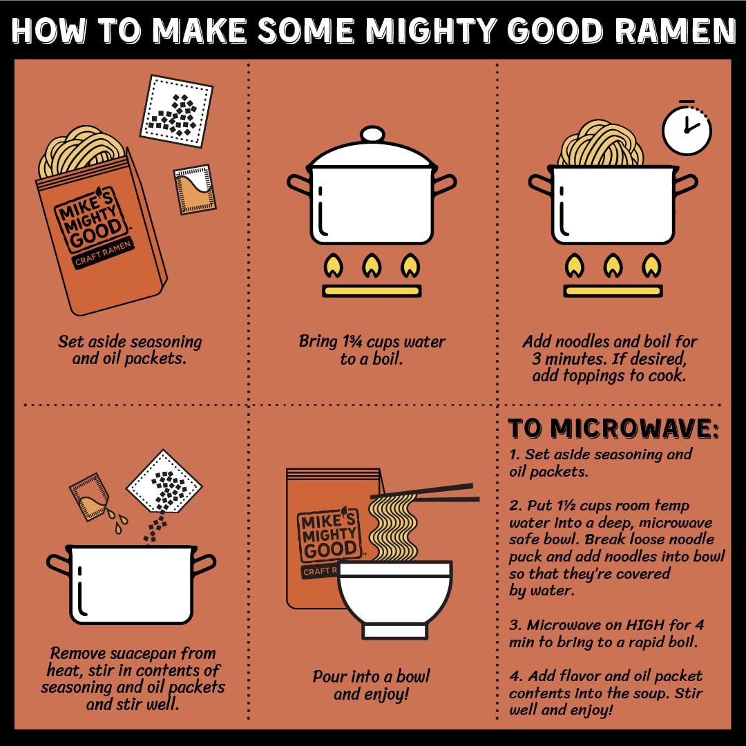 Mike'S Mighty Good Pillow Pack With Beef Brisket Ramen Soup, Organic Hearty Instant Noodles, Flavorful Quick Meal, Rich Savory B