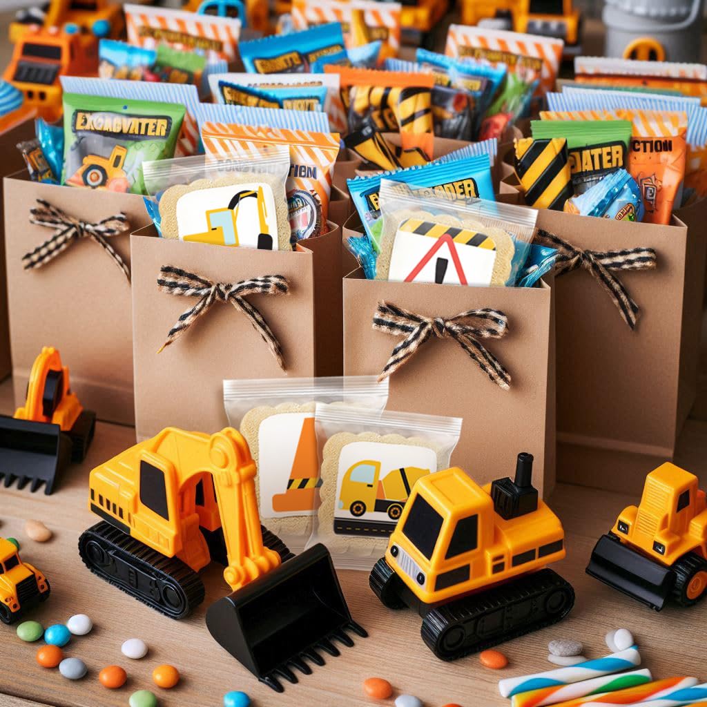 Construction Theme Cookies Individually Wrapped 24 Pack | Bulldozer Excavator Digging Vehicles | Birthday Baby Shower