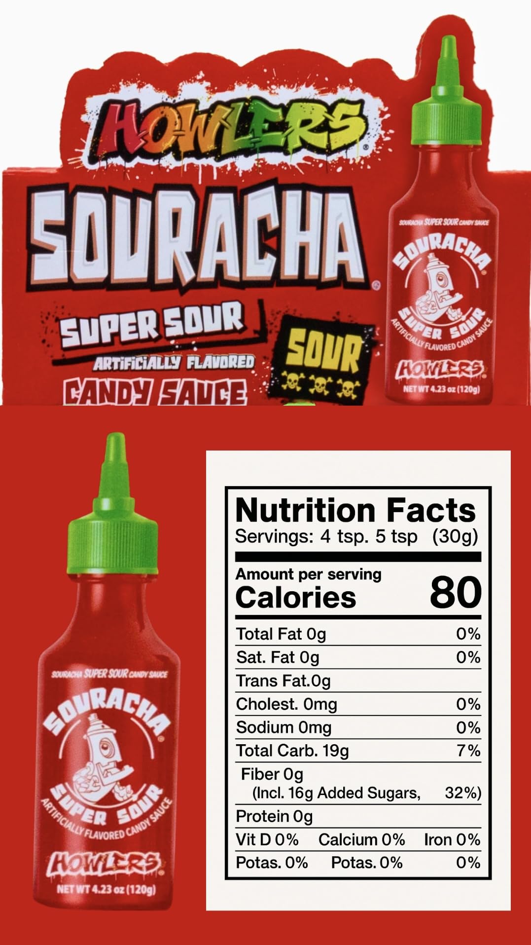 Alberts Souracha Liquid Sour Candy - Super Sour Cherry, 12 Pack, Christmas Stocking Stuffer