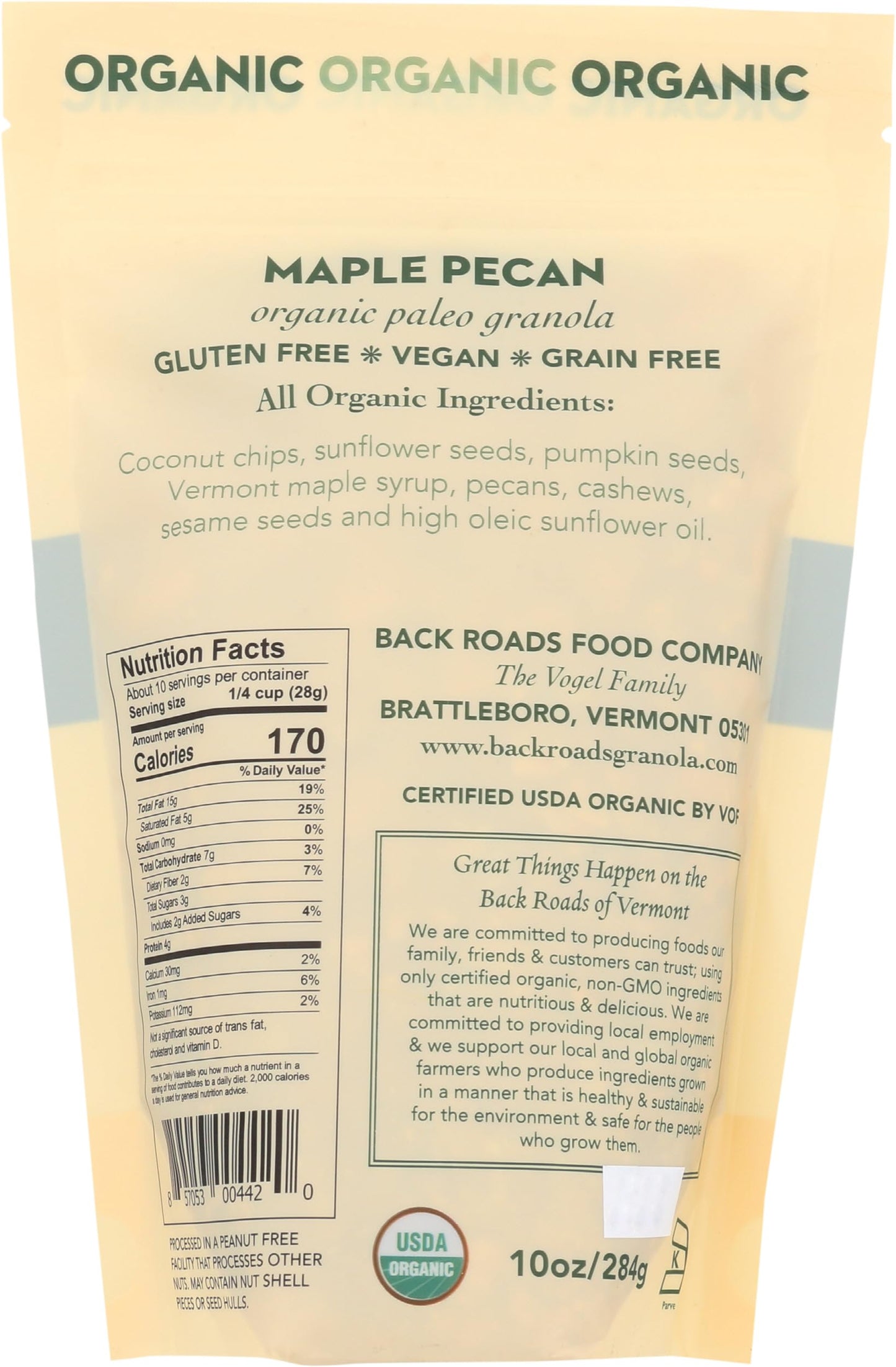 Back Roads Organic Maple Pecan Granola, 10 Oz