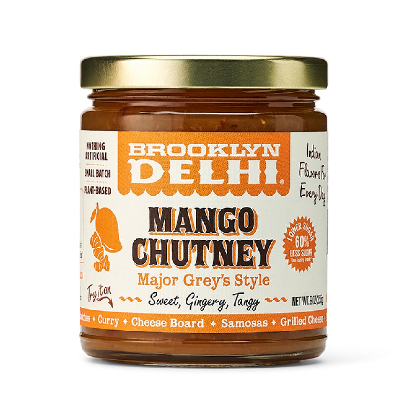 Brooklyn Delhi Mango Chutney - 9oz - Vegan, Made with Ripe Mangos, Ginger, Garam Masala - No Artificial Additives, Perfect for Dips & Sauces