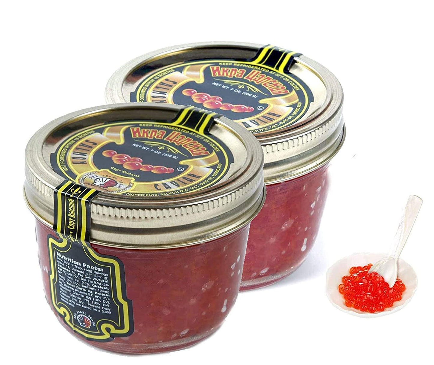 Tsars Salmon (Red) Caviar 200 g (7 oz.). Pack of two jars