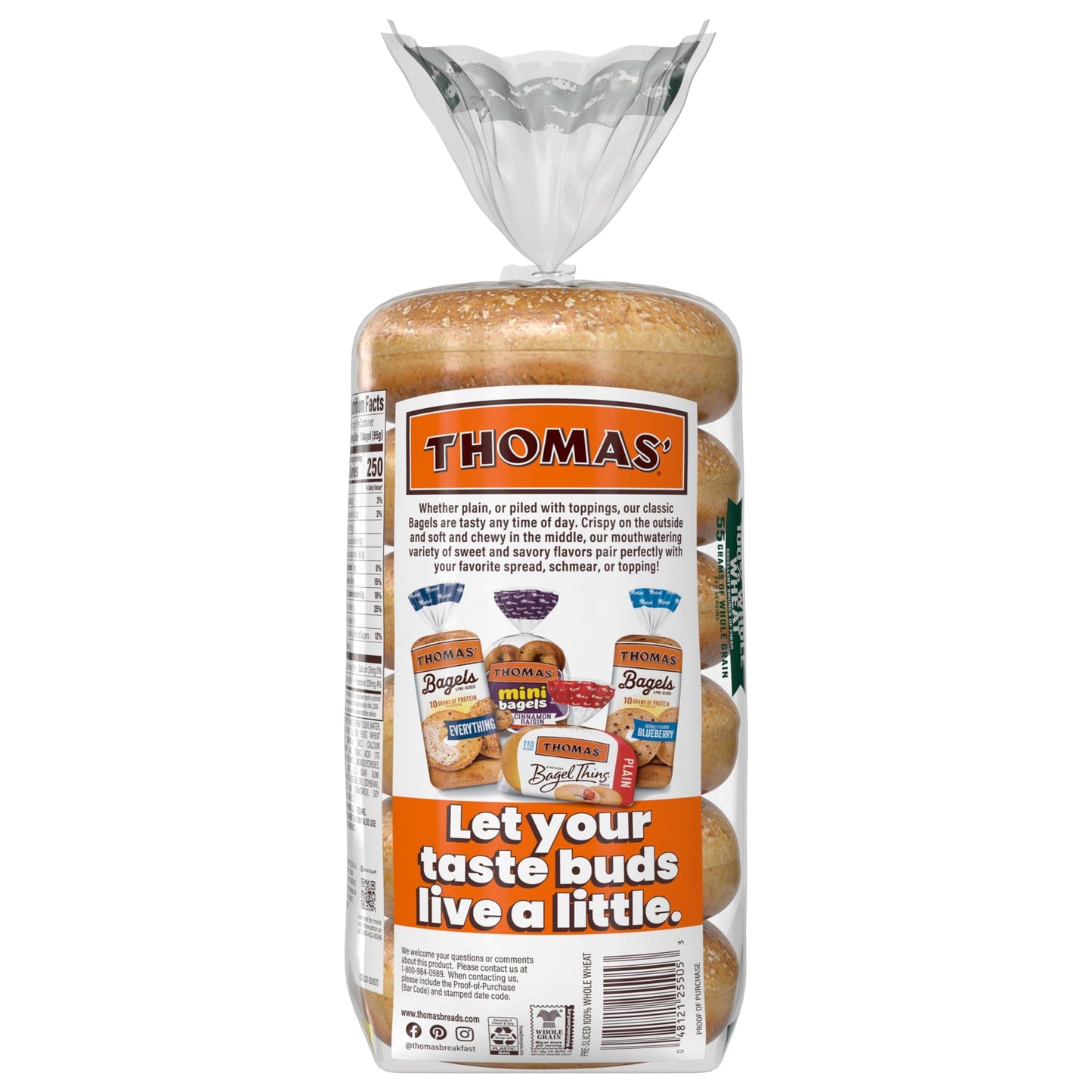 Thomas 100% Whole Wheat Bagels, 6 Pre-Sliced Bagels with No High Fructose Corn Syrup, 20 Oz