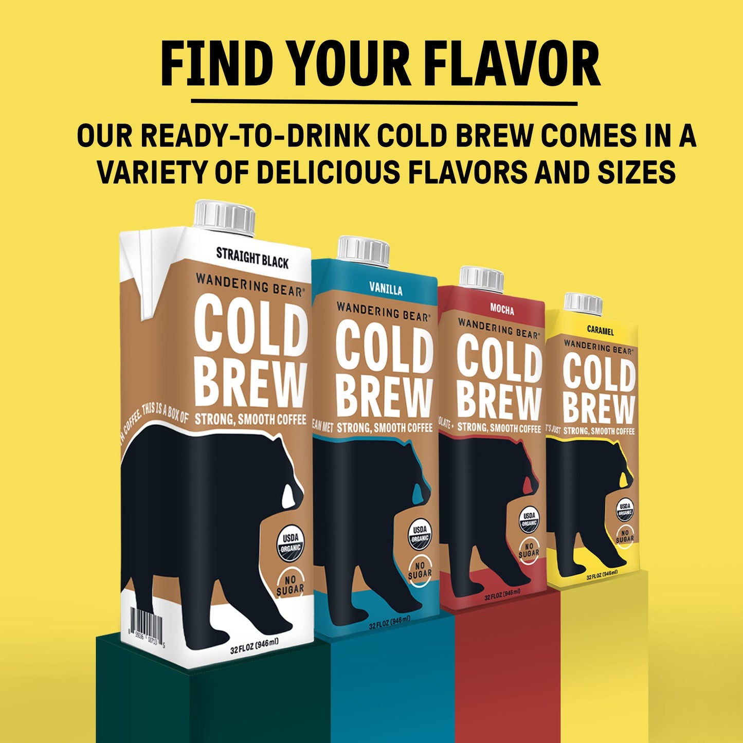 Wandering Bear Organic Caramel Cold Brew Coffee  32 fl oz  6 pack - Extra Strong  Bold  Smooth  Unsweetened  Shelf-Stable  Ready to Drink  Gluten Free  & Vegan  Iced Cold Brewed Coffee Drinks