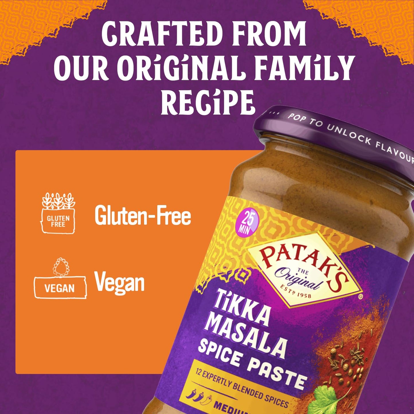 Pataks Tikka Masala Spice Paste - Medium Indian Curry Paste w/a Blend of Freshly Ground Spices - Vegan & Gluten-Free - Flavorful