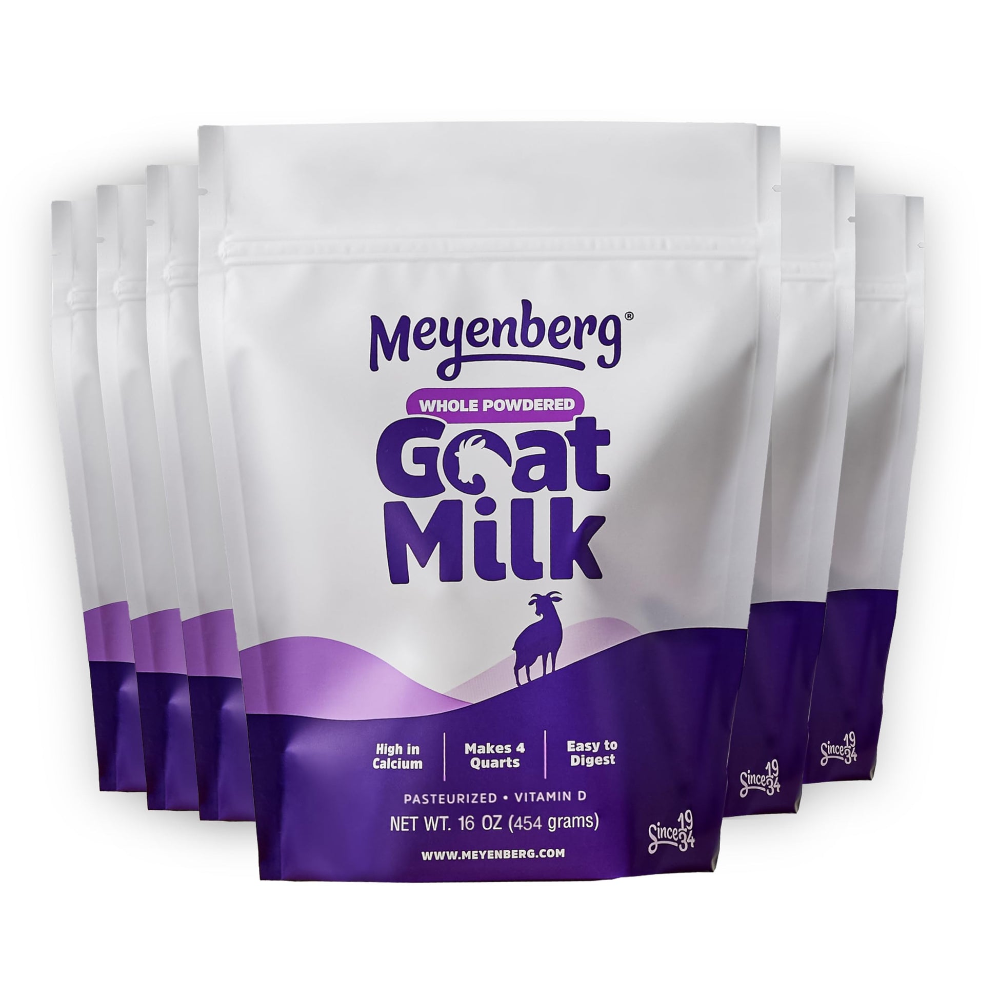 Meyenberg Whole Powdered Goat Milk Resealable Pouch, Gluten Free, Vitamin D 16 OZ (Pack of 6)
