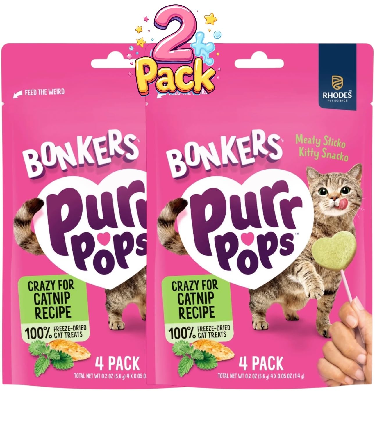 Bonkers Purrpops, Freeze Dried Crazy for Catnip Recipe Flavored Lollipop Cat Treats, Cat Treats, Treats for Training, for All Br