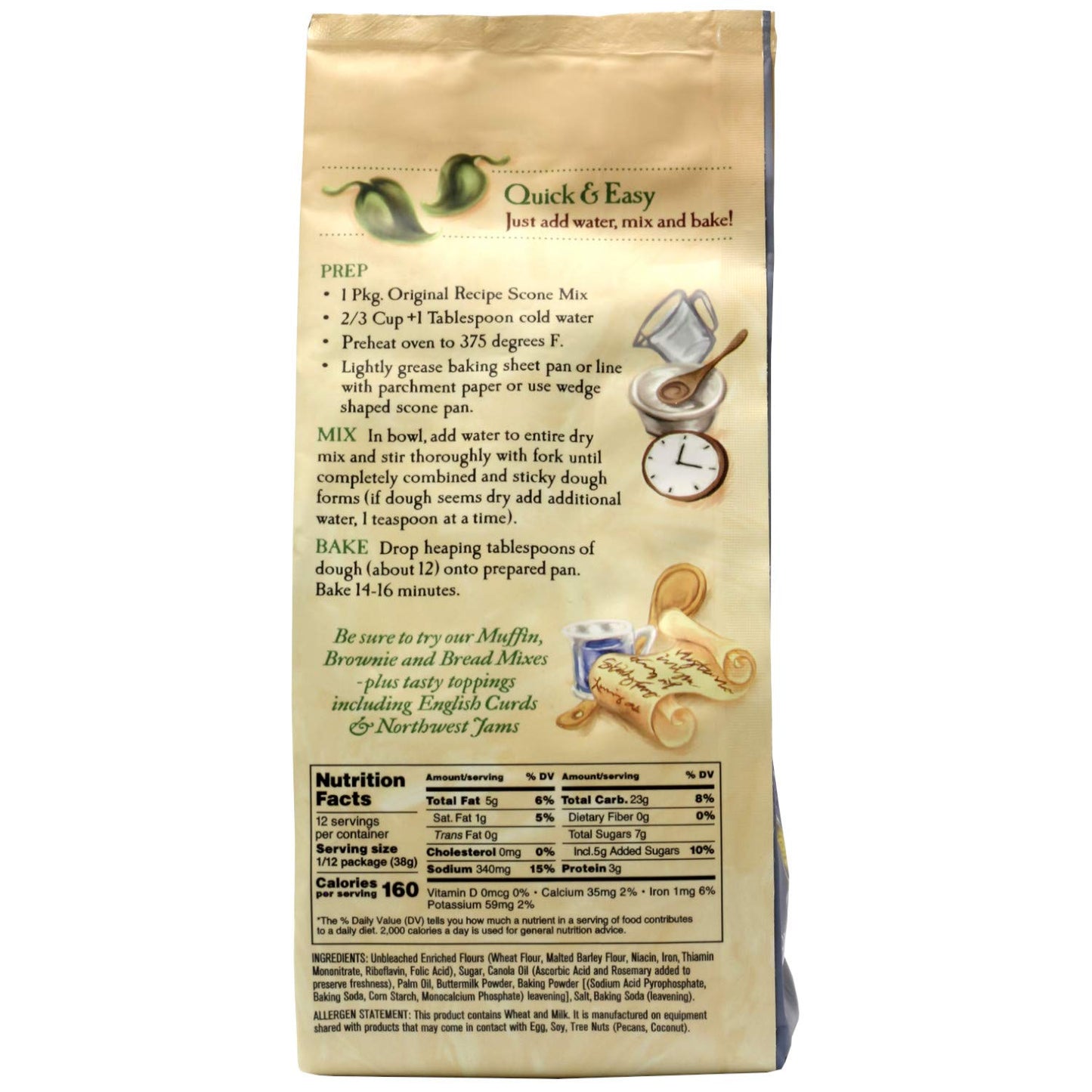 English Scone Mix, Original Flavor By Sticky Fingers Bakeries - Easy To Make English Scones Fresh Baked, Makes 12 Scones (6Pk)
