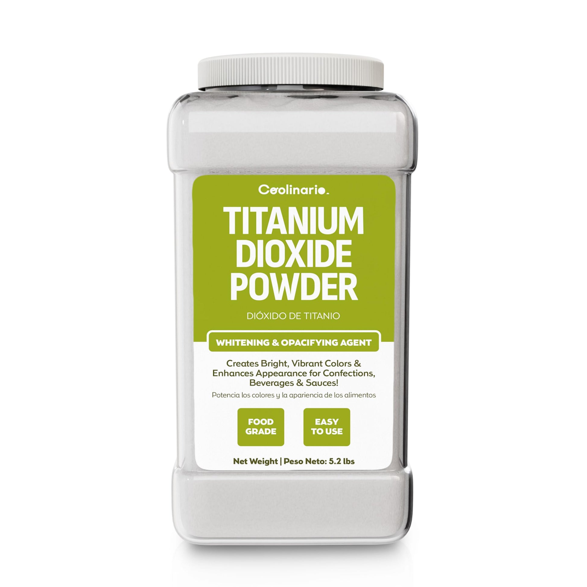 Coolinario Titanium Dioxide Powder - 1 Gal (5.2 Lbs) Food Grade Whitening & Opacifying Agent For Confections  Beverages & Sauces | Creates Bright  Vibrant Colors & Enhances Appearance