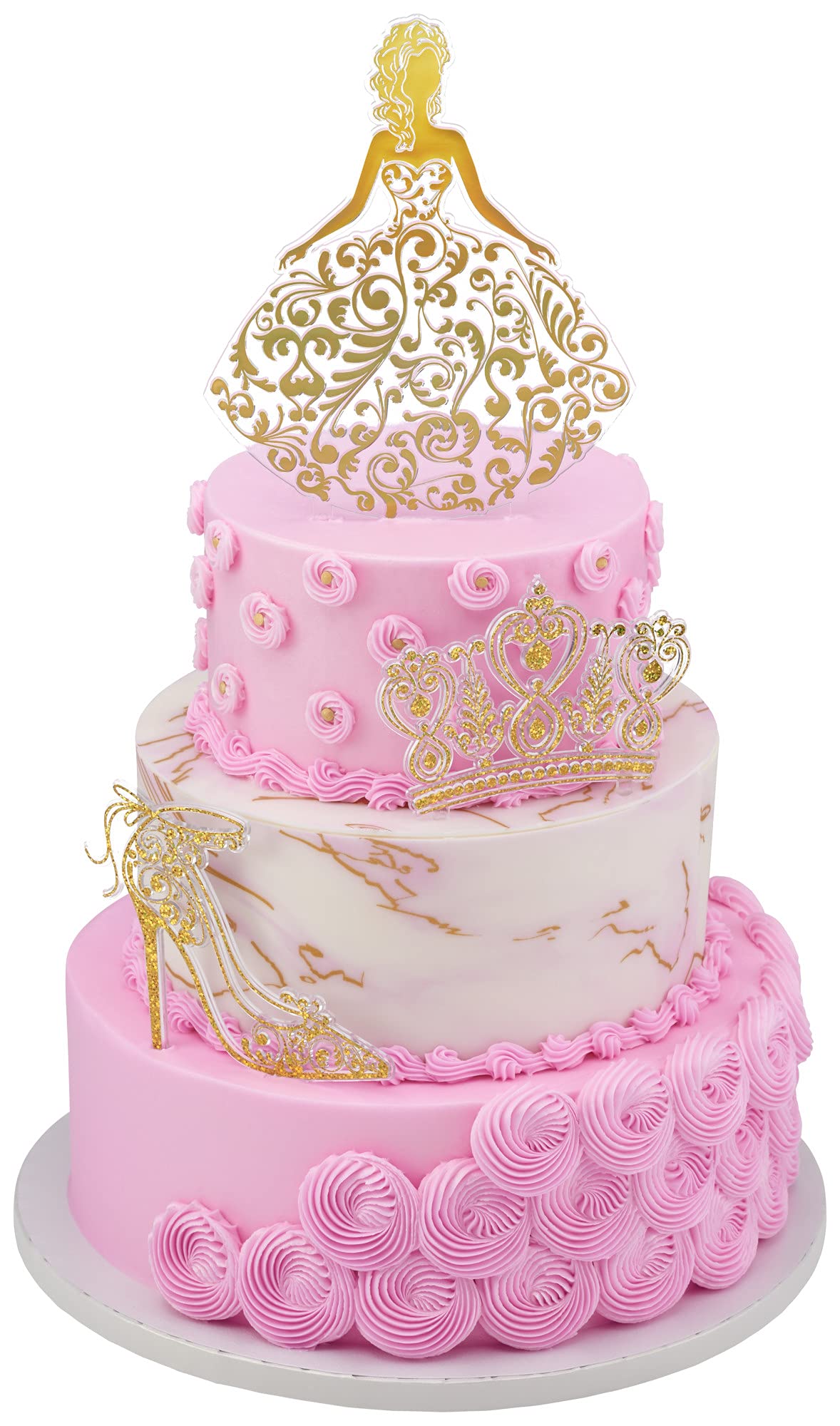 DecoPac QUINCEANERA Cake Decorating Kit, XL-GOLD Toppers, 3/PKG, Plastic for Girls Sweet 15 Birthdays, Model 24824