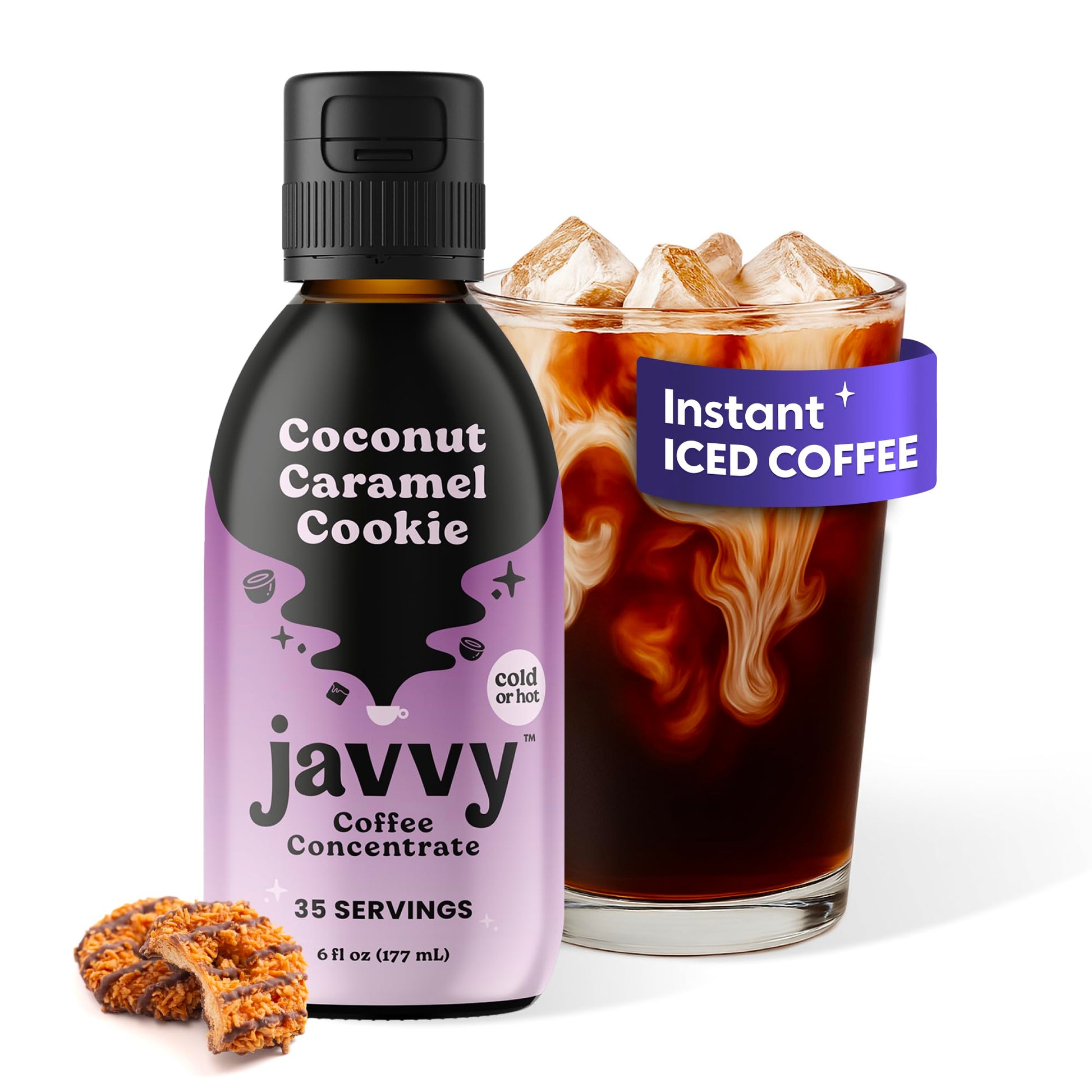 Javvy Coffee Concentrate - Cold Brew, Limited Release Coconut Caramel Cookie, 6 Fl Oz, Black