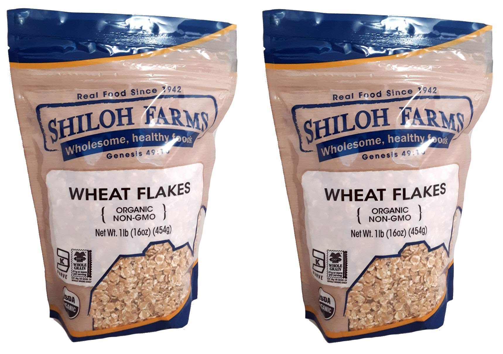 Shiloh Farms Organic Wheat Flakes - 16 Ounce Bag (Pack of 2) - Looks similar to old fashioned rolled oats, but significantly hig