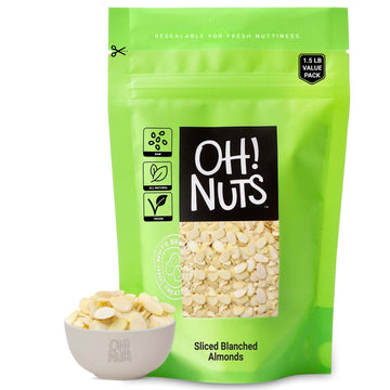 Almonds Blanched Sliced | Raw - 100% Natural | 1.5 Lb | High-Protein Almonds | Packed In New York Zip-Seal Bag For Exceptional Freshness By Oh Nuts