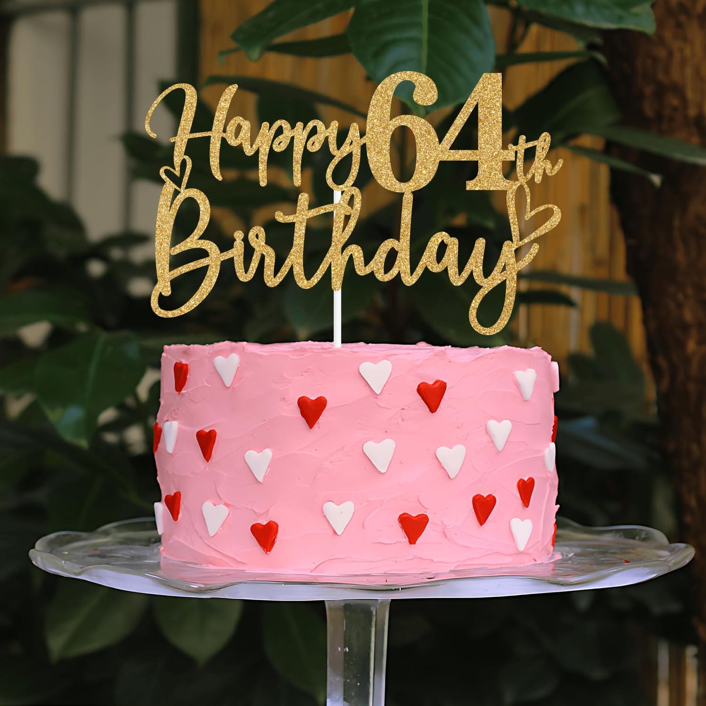 Sriburcio Gold Glitter 64th Birthday Cake Topper, Cheers to 64 Years, Model SH--1104, Party Decoration