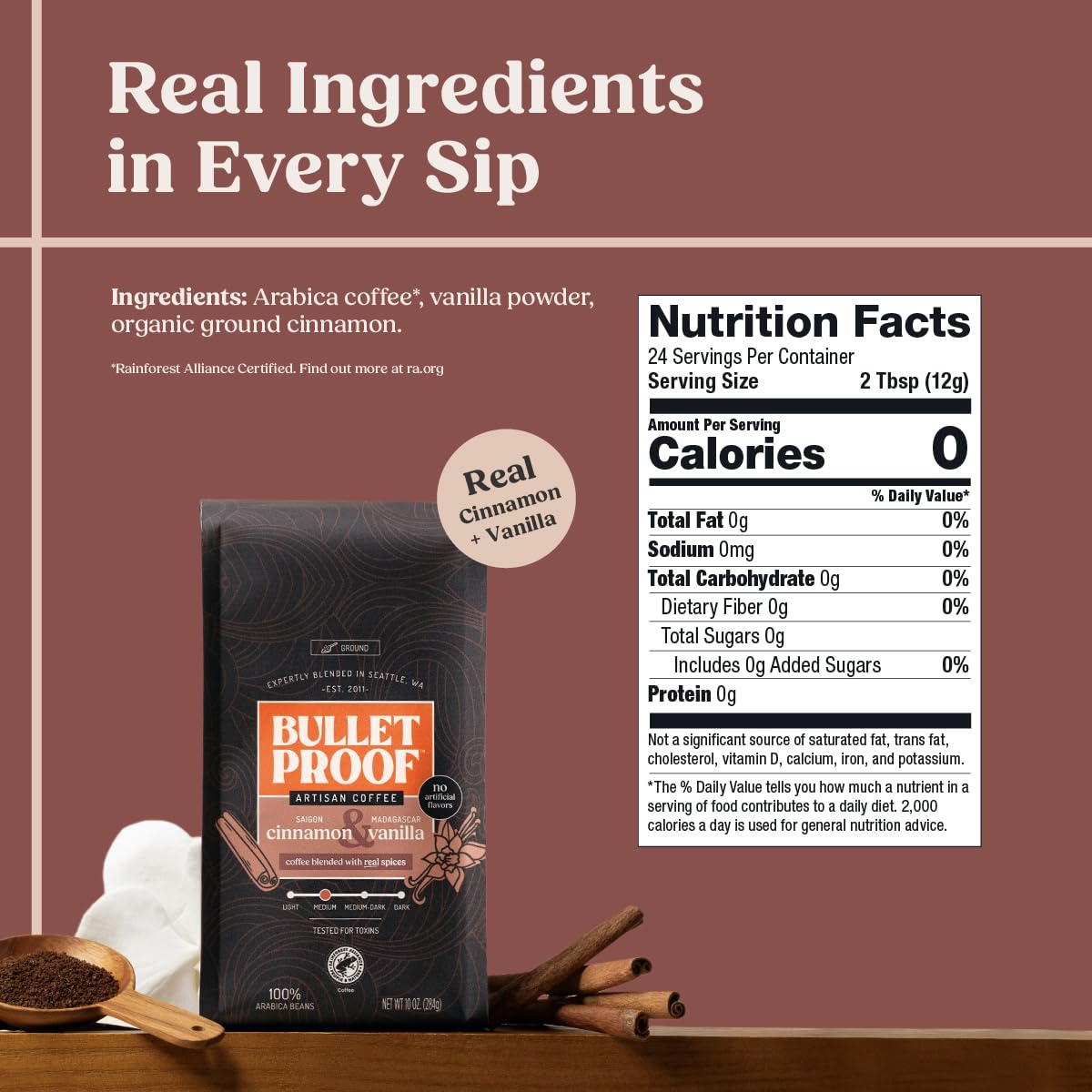 project pieceproof Cinnamon & Vanilla Flavored Ground Coffee  10 Ounces  Medium Roast  Clean Coffee Tested for Toxins  No Artificial Flavors  100% Arabica Beans
