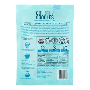 Goskinny Noodles Rice (12), Organic, Odorless Shirataki & Konjac, Low Carb, Low Calorie, Gluten Free, Vegan, Kosher, Keto, Paleo