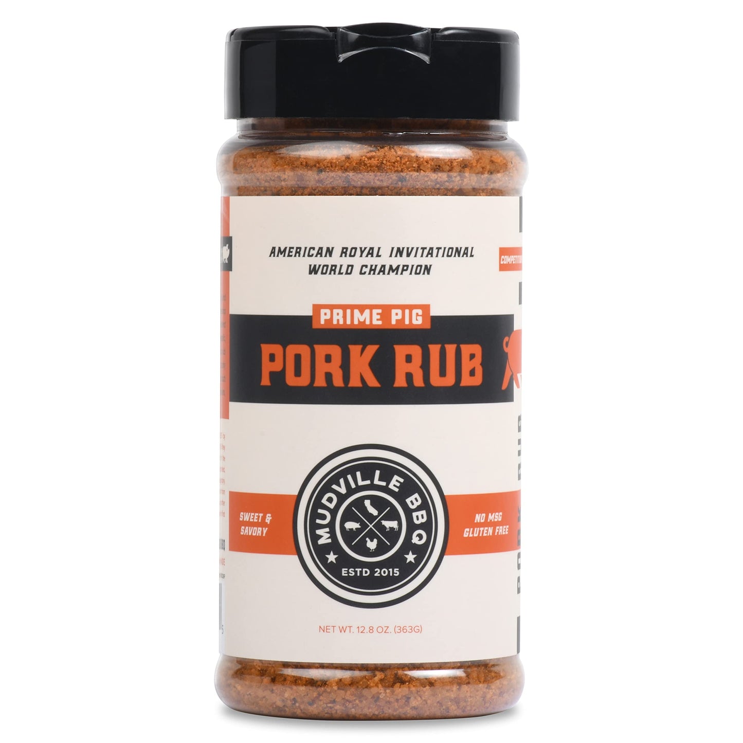 Mudville BBQ Prime Pig Pork Rub Seasoning, Sweet & Savory, World Champion Pitmaster Recipe, 12.8 oz Shaker Bottle