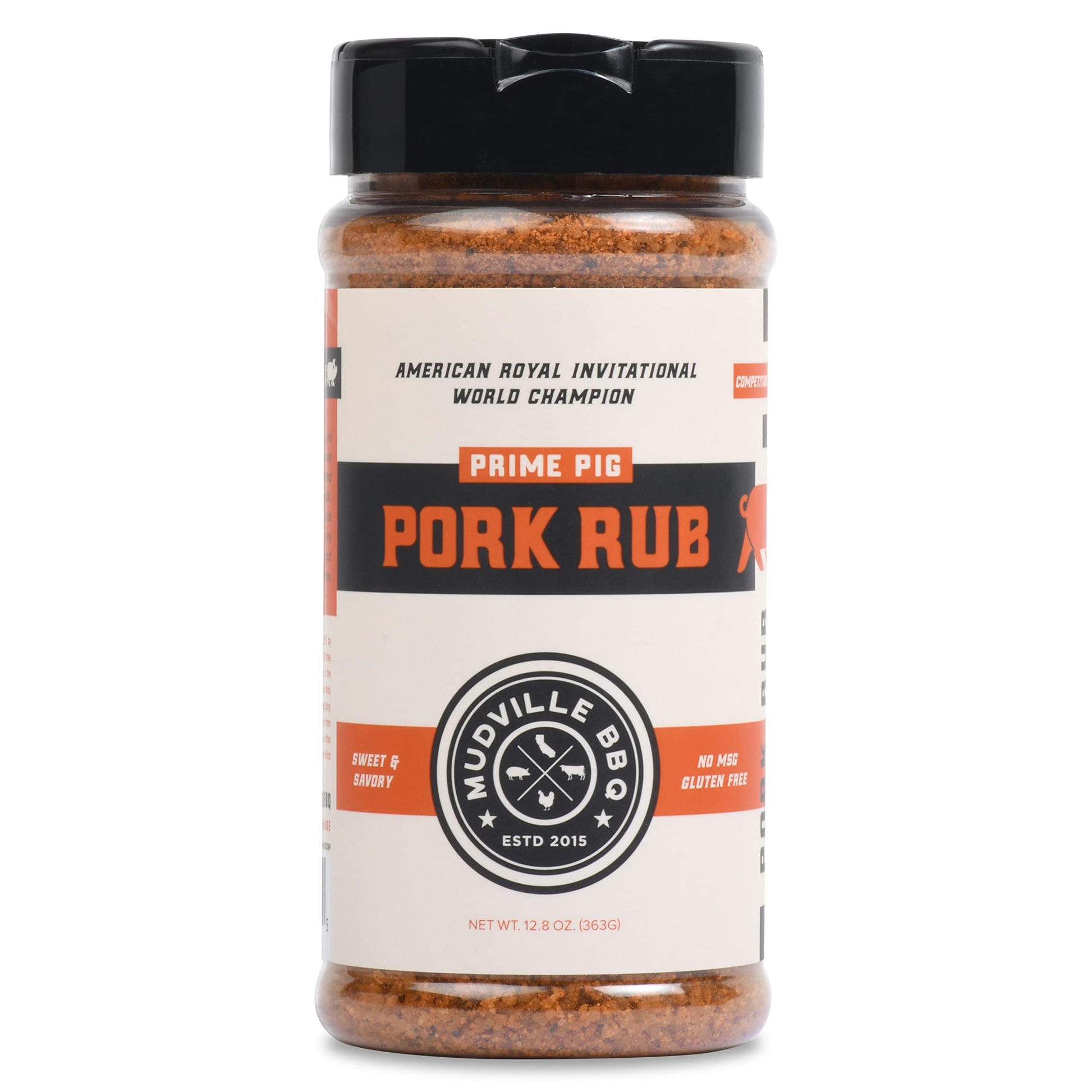 Mudville BBQ Prime Pig Pork Rub Seasoning, Sweet & Savory, World Champion Pitmaster Recipe, 12.8 oz Shaker Bottle